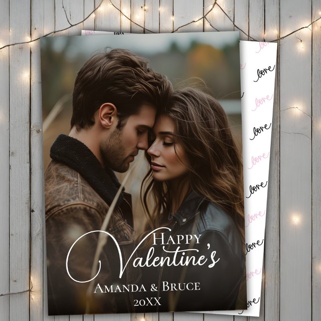Custom Photo Brush Script Happy Valentine's Holiday Card (Custom Photo Brush Script Happy Valentine's Holiday Card)