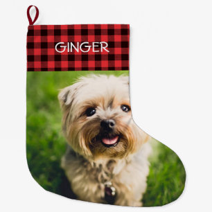 Custom Photo Buffalo Plaid Personalised Large Christmas Stocking