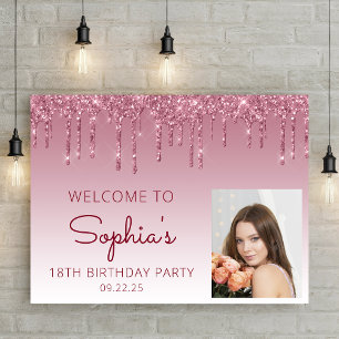 Custom Photo Burgundy 18th Birthday Welcome Poster
