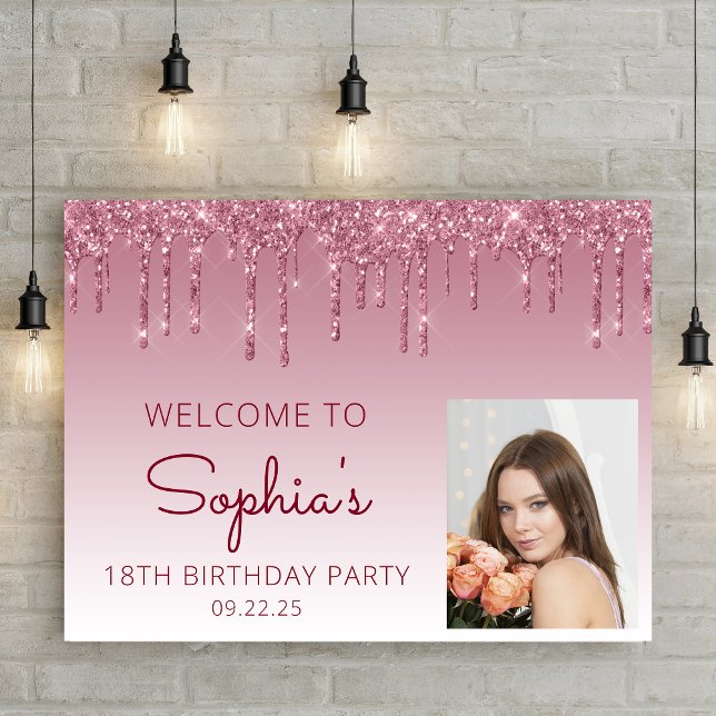 Custom Photo Burgundy 18th Birthday Welcome Poster (Creator Uploaded)
