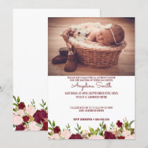 Custom Photo Burgundy Floral Baptism