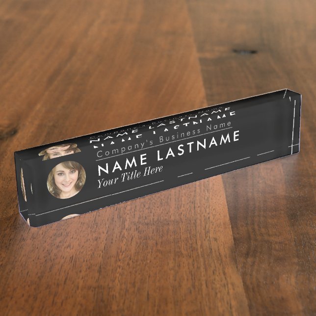 Custom Photo Business Elegant Modern Title Black Nameplate (Side)