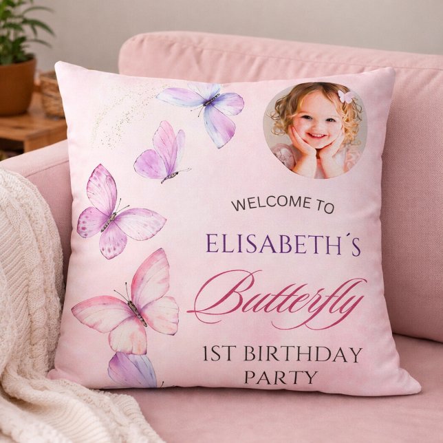 Custom Photo Butterfly 1st Birthday Cushion (Creator Uploaded)