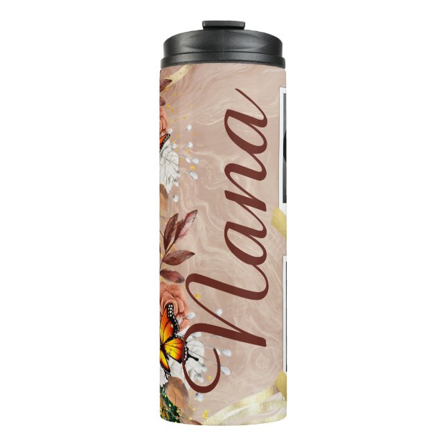 Custom Photo Butterfly Floral Mum Grandma Thermal Tumbler (Front)