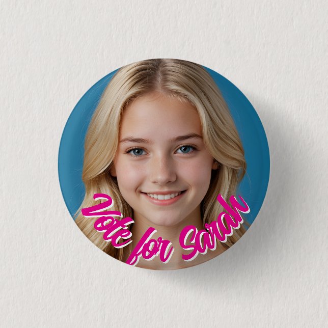 Custom Photo Button Pin – Personalised text Badge  (Front)