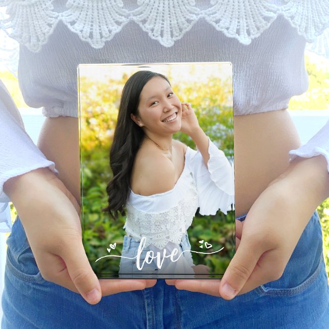 Custom Photo Calligraphy “Love” Hearts Keepsake Block (Creator Uploaded)