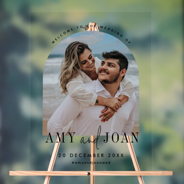Custom Photo, Calligraphy Minimal Wedding Welcome Acrylic Sign (Neutral)