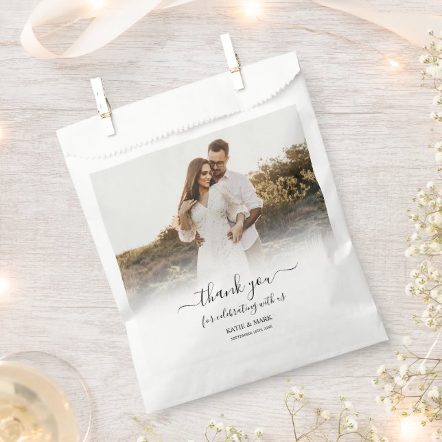 Custom Photo Calligraphy Script Wedding  Favour Bag (Clipped)