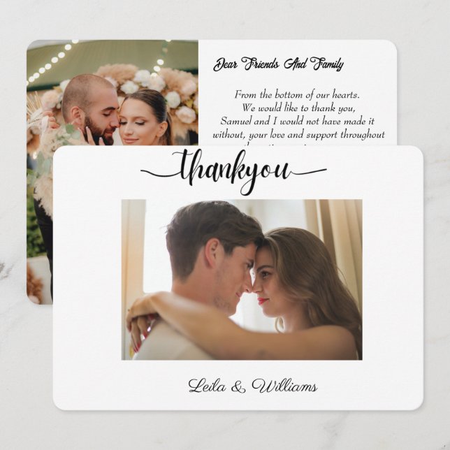 custom photo calligraphy text thank you wedding  card (Front/Back)