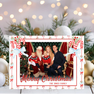 Custom Photo, Candy Cane Watercolor Holiday Card