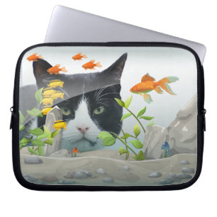 Custom Photo Cat Peering in Fish Tank Laptop Sleeve