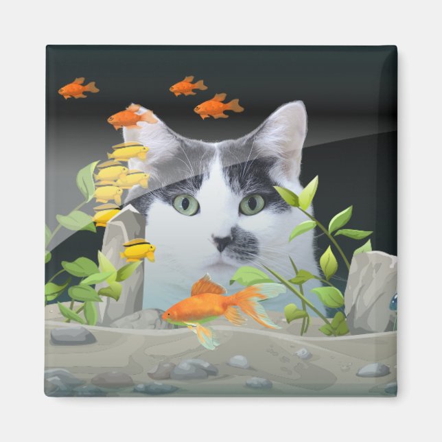 Custom Photo Cat Peering in Fish Tank Magnet (Front)