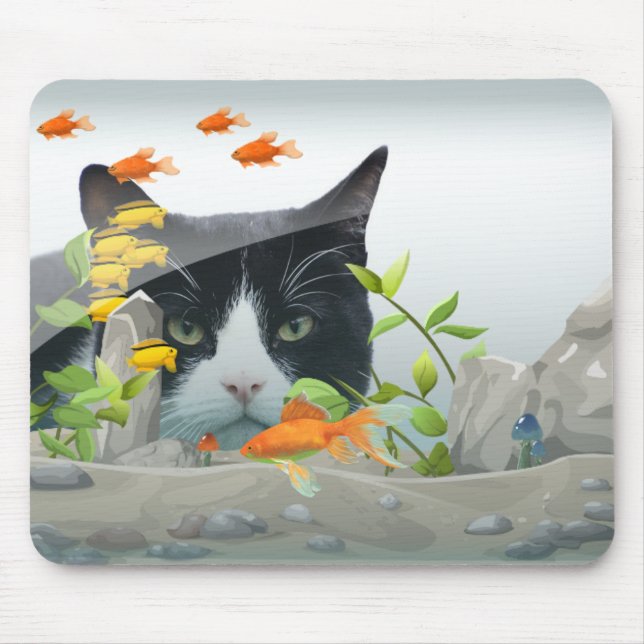 Custom Photo Cat Peering in Fish Tank Mouse Pad (Front)