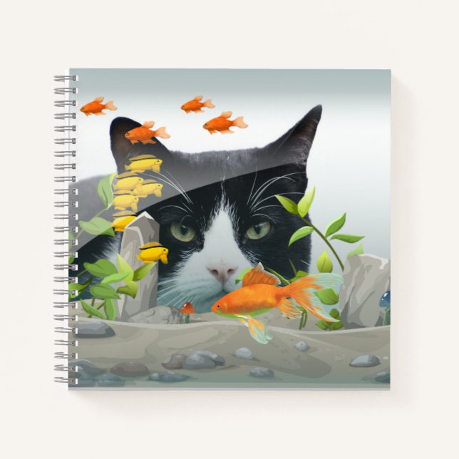 Custom Photo Cat Peering in Fish Tank Notebook (Front)