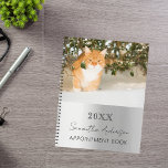 Custom photo cat pet silver planner<br><div class="desc">A faux silver looking background.  Personalise and add your a year,  name and a text. The name is written in black with a large modern hand lettered style script.</div>