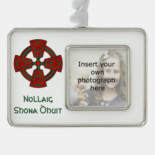 Custom Photo Celtic Cross Irish Christmas Ornament (Front)
