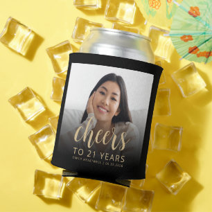 Custom Photo Cheers 21st Birthday Party Can Cooler