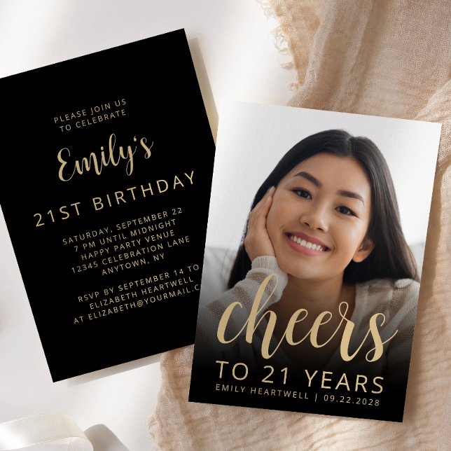 Custom Photo Cheers 21st Birthday Party Invitation (Creator Uploaded)