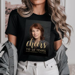 Custom Photo Cheers 50th Birthday Party Tri-Blend Shirt<br><div class="desc">This 50th birthday party t-shirt features the guest of honour's photo with a gold-coloured text overlay. The word "cheers" appears in elegant gold-coloured calligraphy script, followed by "to 50 years" and the guest of honour's name and birthday in sans serif font. A dark screen helps make the text pop. A...</div>