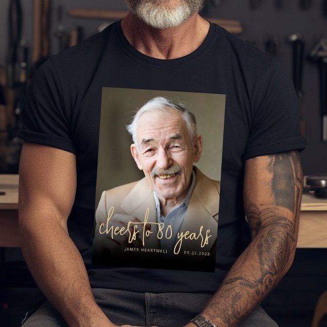 Custom Photo Cheers 80th Birthday Party T-Shirt (Creator Uploaded)
