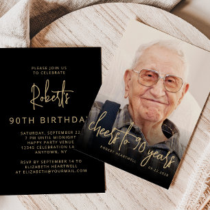 Custom Photo Cheers 90th Birthday Party Invitation