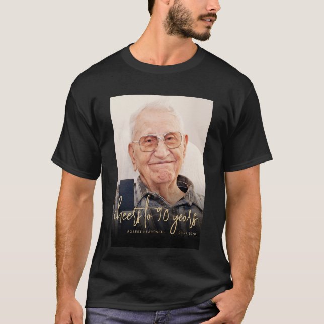 Custom Photo Cheers 90th Birthday Party T-Shirt (Front)