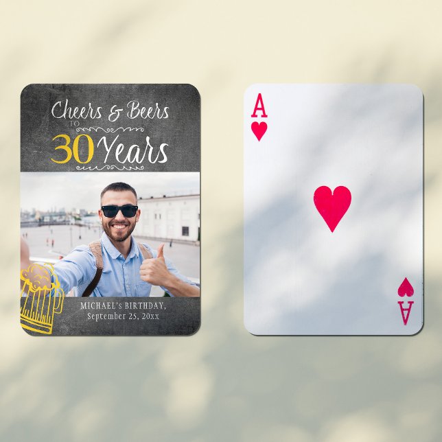 Custom photo Cheers and beers 30th men birthday Playing Cards (Creator Uploaded)