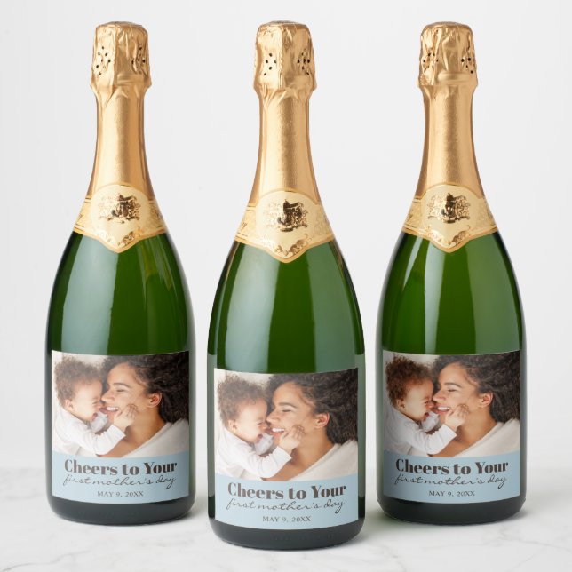 Custom Photo Cheers First Mother's Day Sparkling W Sparkling Wine Label (Bottles)