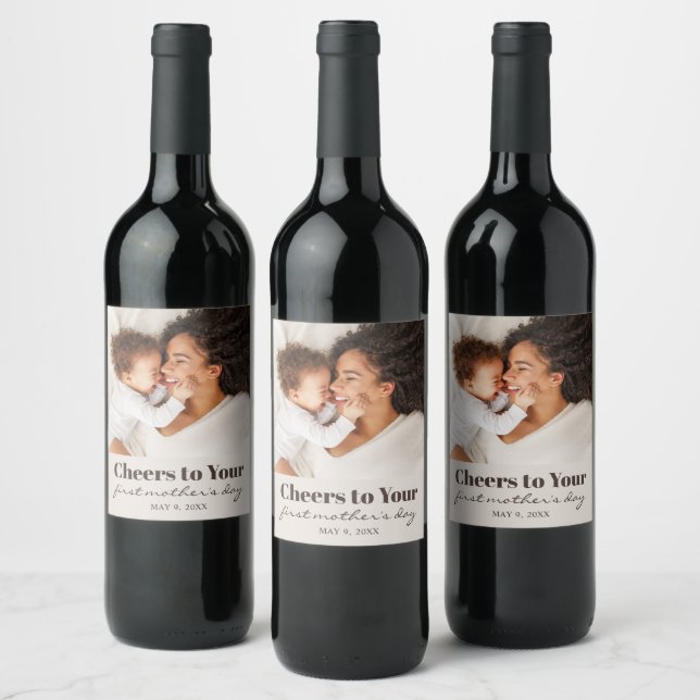 Custom Photo Cheers First Mother's Day Wine Label (Bottles)