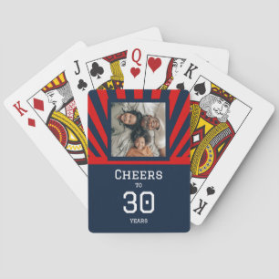 Custom photo Cheers to 30 years, blue and red  Playing Cards