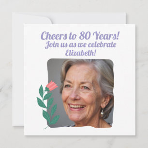 Custom Photo Cheers to 80 Years 80th Birthday Invitation