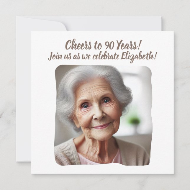 Custom Photo Cheers to 90 Years 90th Birthday Invitation (Front)