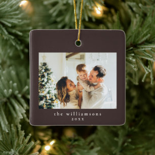 Custom Photo Christmas Brown Simple Family Ceramic Ornament