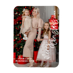 Custom Photo Christmas Card Magnet, Business Logo Magnet