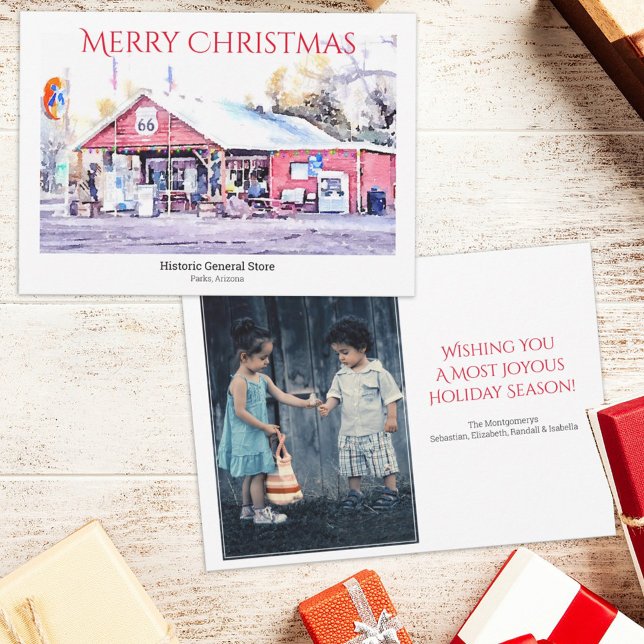 Custom Photo Christmas Card Watercolor Route 66 (Creator Uploaded)