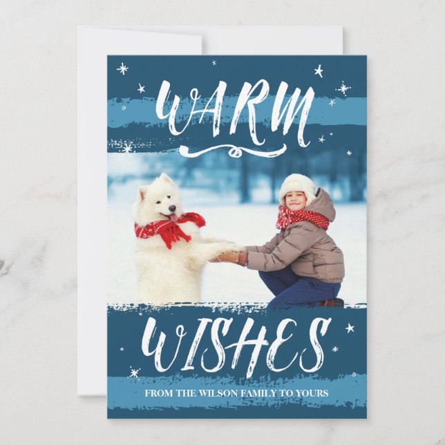 Custom Photo Christmas Cards | Warm Wishes | Blue (Front)