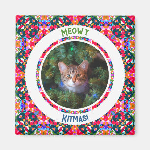 Custom Photo Christmas Cat Dad Papa Colorful Magnet
