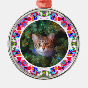 Custom Photo Christmas Cat Mom Mum Dad Colourful Metal Ornament