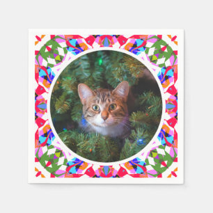 Custom Photo Christmas Cat Mom Mum Dad Colourful Napkin