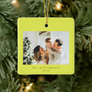 Custom Photo Christmas Chartreuse Simple Family Ceramic Ornament