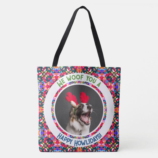 Custom Photo Christmas Dog Mom Mom Colorful Tote Bag (Front)
