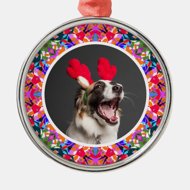 Custom Photo Christmas Dog Mom Mom Dad Colorful Metal Ornament (Front)