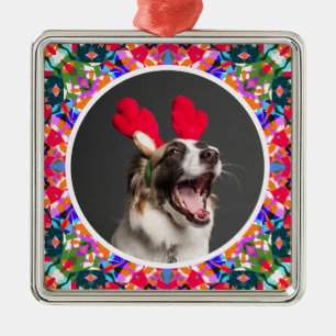 Custom Photo Christmas Dog Mom Mum Dad Colourful Metal Ornament