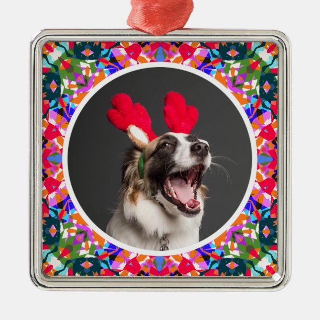 Custom Photo Christmas Dog Mom Mum Dad Colourful Metal Ornament (Front)