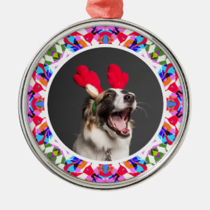 Custom Photo Christmas Dog Mom Mum Dad Colourful Metal Ornament