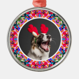 Custom Photo Christmas Dog Mom Mum Dad Colourful Metal Ornament