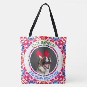Custom Photo Christmas Dog Mom Mum Dad Colourful Tote Bag