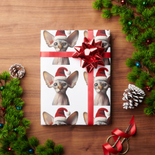 Custom Photo Christmas Elf Sphynx Cat Santa Funny Wrapping Paper