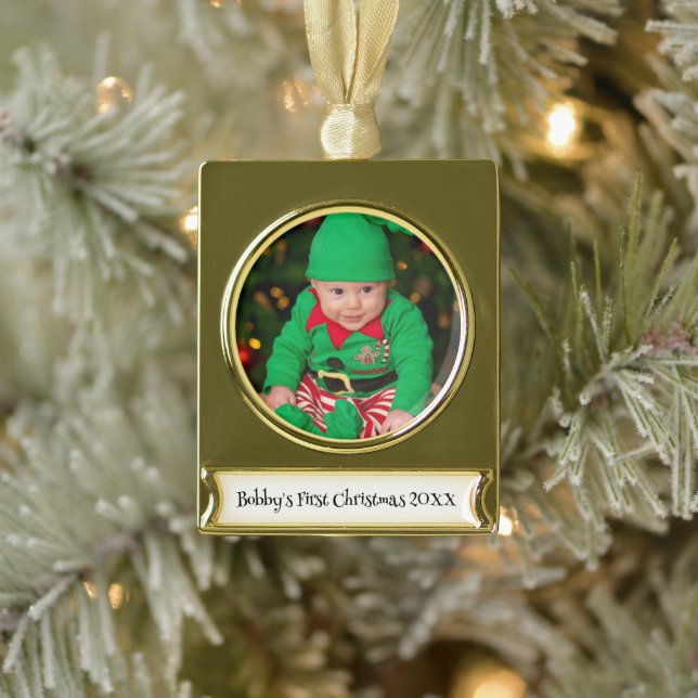 Custom Photo Christmas Gold Tone Ornament Keepsake (Tree)