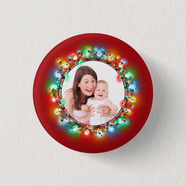 Custom Photo Christmas Holiday Light Bulbs  3 Cm Round Badge (Front)